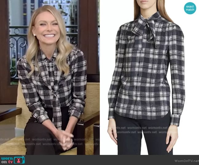 WornOnTV: Kelly’s black plaid shirt on Live with Kelly and Mark | Kelly ...