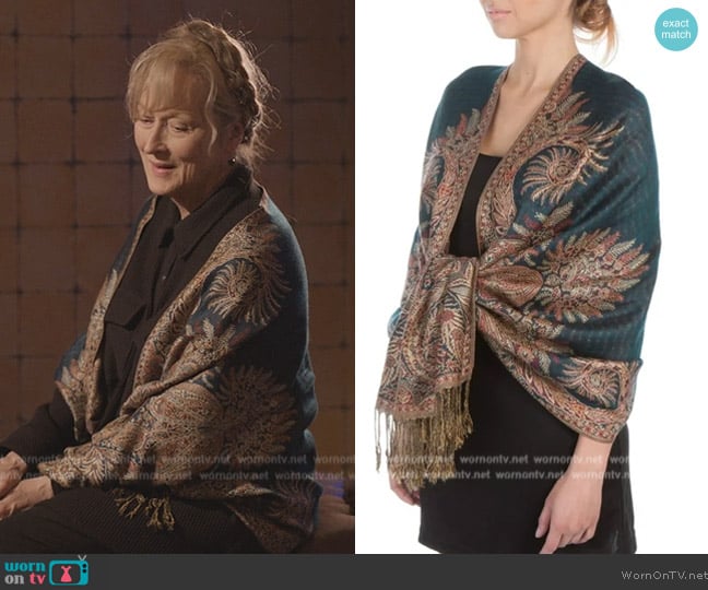 Sakkas Big Paisley Jacquard Layered Woven Pashmina Shawl worn by Loretta Durkin (Meryl Streep) on Only Murders in the Building