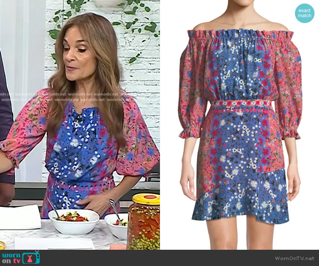 Saloni Grace Off-the-Shoulder Floral-Print Silk Mini Dress worn by Joy Bauer on Today