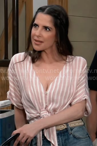 Sam’s pink striped tie front top on General Hospital