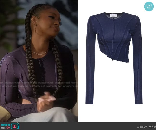 Sami Miro Vintage Long sleeve jersey t-shirt w/ seams worn by Annika (Justine Skye) on Grown-ish