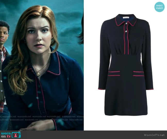 Sandro Contrast Stitching Textured Dress in Blue worn by Nancy Drew (Kennedy McMann) on Nancy Drew