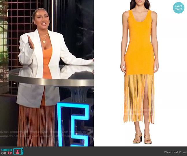 WornOnTV: Adrienne’s orange fringe dress on E! News | Adrienne Houghton ...