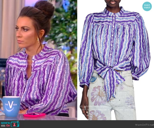 Sandro Peninsula Silk Floral Stripe Cropped Blouse worn by Alyssa Farah Griffin on The View