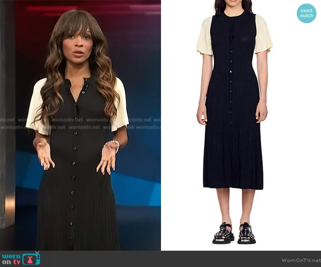 Sandro Two-Tone Midi Knit Dress worn by Zuri Hall on Access Hollywood