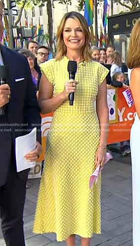 Savannah’s yellow textured check dress on Today