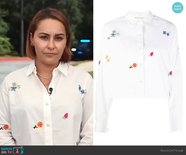 Scotch & Soda Embroidered Boxy Organic Cotton Crop Button-Up Shirt worn by Ali Vitali on NBC News Daily