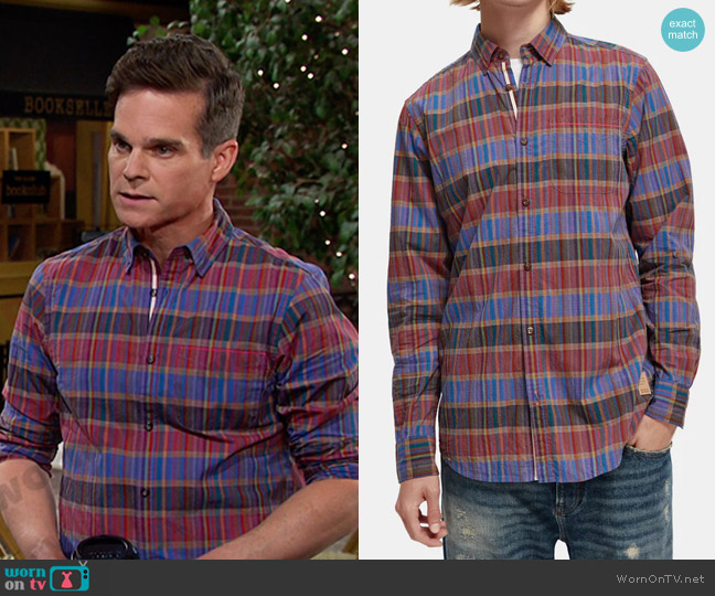 Scotch & Soda Lightweight Regular Fit Checked Shirt worn by Leo Stark (Greg Rikaart) on Days of our Lives