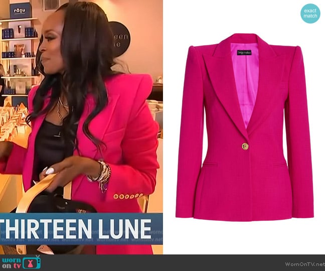 Sergio Hudson Double-Breasted Blazer worn by Nyakio Grieco on Access Hollywood