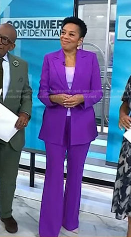 Sharon Epperson’s purple side slit blazer and pants on Today