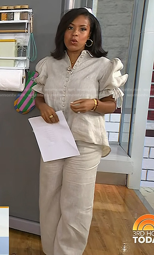 Sheinelle’s puff sleeve linen blouse and pants on Today