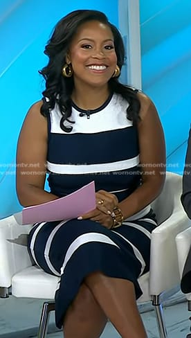 Sheinelle’s navy striped sleeveless dress on Today