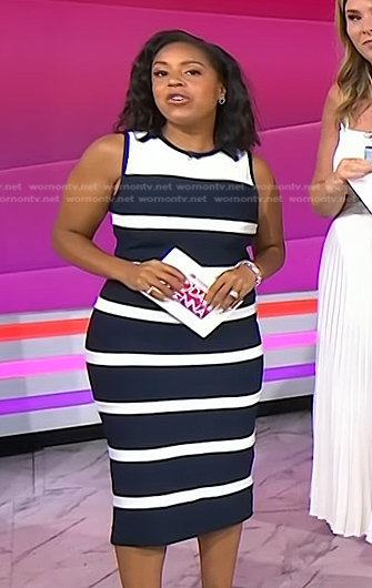 Sheinelle’s navy striped sleeveless dress on Today