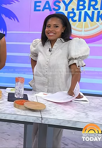 Sheinelle's puff sleeve linen blouse and pants on Today