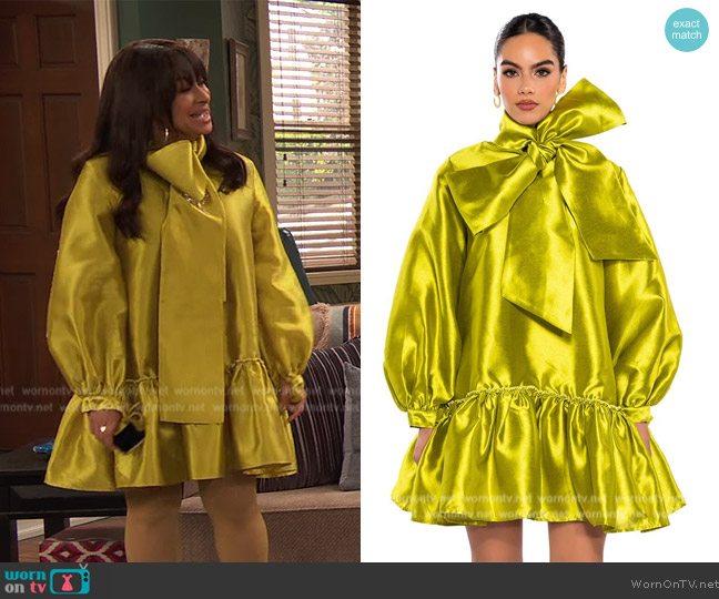 Shop Akira Puff Sleeve Waist Mini Dress worn by Raven Baxter (Raven-Symoné) on Ravens Home