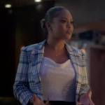 Sloane’s blue plaid blazer on Grown-ish