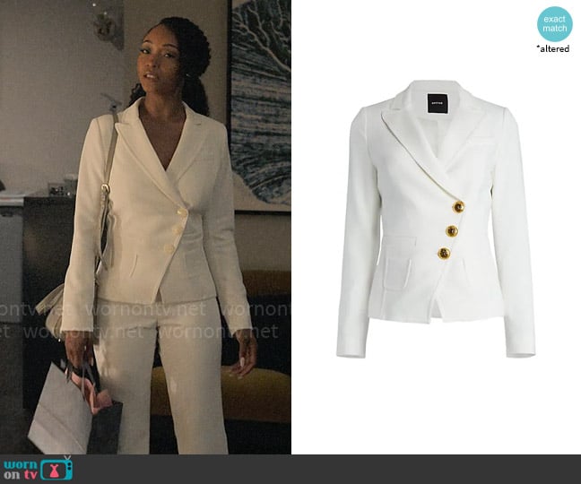 Smythe Asymmetric Wrap Blazer in White worn by Andrea Freemann (Yaya DaCosta) on The Lincoln Lawyer