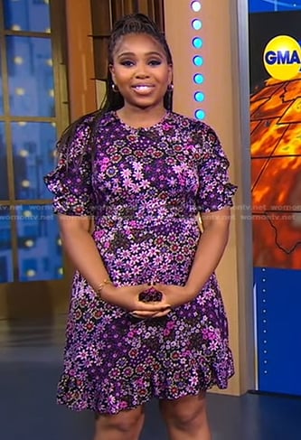 Somara Theodore’s purple floral dress on Good Morning America