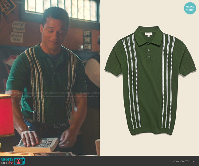 Barque Vintage Jacquard Knit Polo in olive worn by Clay Walker (Karl Walcott) on Riverdale