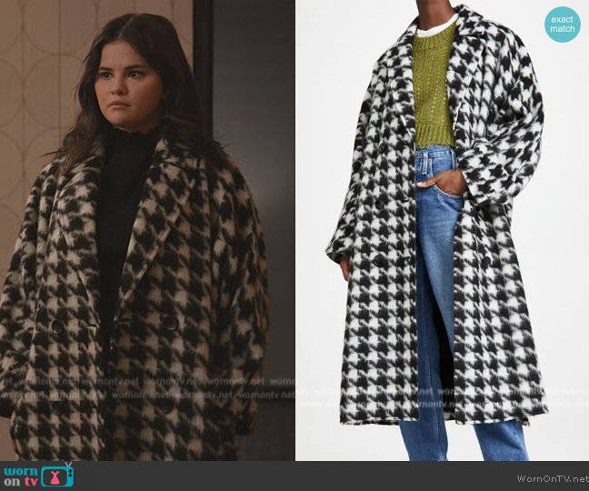 Selena Gomez Wears Miniskirt and Houndstooth Coat in NYC