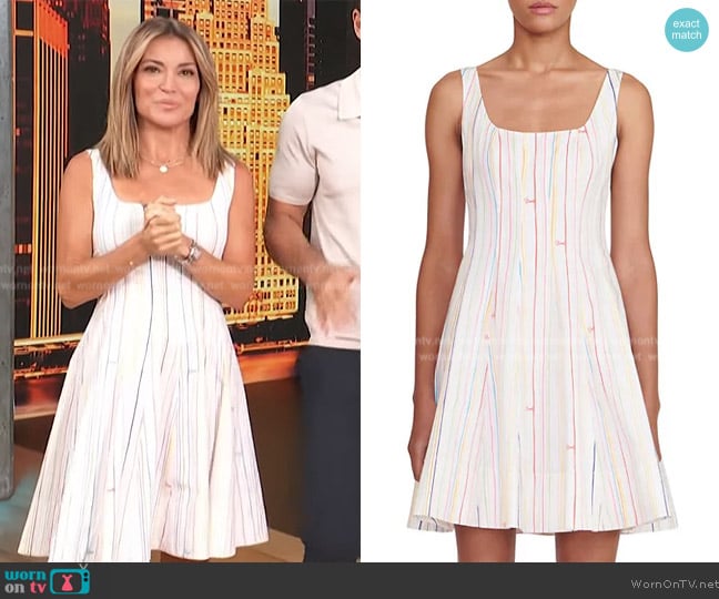 Staud Wells Cotton Striped Logo Minidress worn by Kit Hoover on Access Hollywood