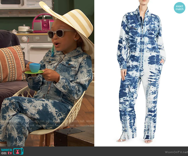 WornOnTV Alice s denim tie dye jumpsuit on Ravens Home Mykal Michelle Harris Clothes and Wardrobe from TV