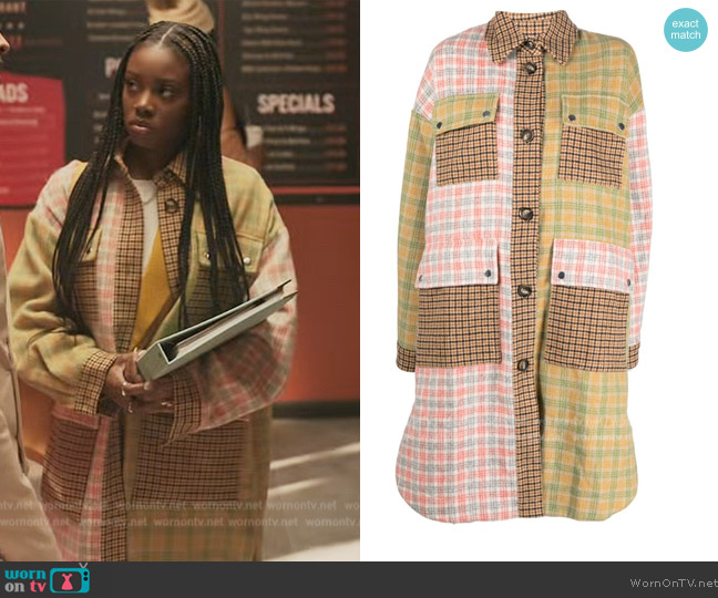 Stella Nova patchwork single-breasted coat worn by Kiesha Williams (Birgundi Baker) on The Chi