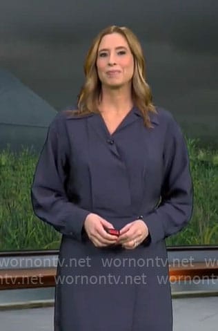 Stephanie Abrams’ navy wrap shirt dress on CBS Mornings