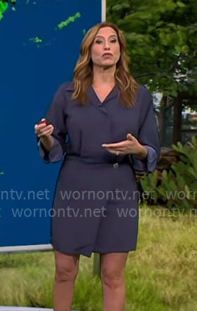 Stephanie Abrams’ navy wrap shirt dress on CBS Mornings