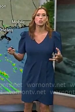 Stephanie Abrams' teal puff sleeve dress on CBS Mornings