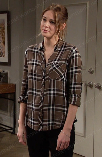 Stephanie's brown plaid shirt on Days of our Lives