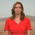 Stephanie Abrams’ red v-neck short sleeve sheath dress on CBS Mornings