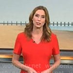 Stephanie Abrams’ red v-neck short sleeve sheath dress on CBS Mornings