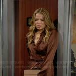 Summer’s brown satin shirtdress on The Young and the Restless