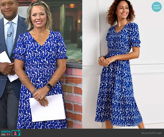 Talbots Stretch Smocked Midi Dress in shadow-paisley worn by Dylan Dreyer on Today