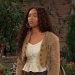 Talia’s white textured top and brown jacket on Days of our Lives