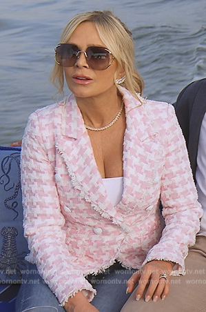Tamra's pink houndstooth tweed blazer on The Real Housewives of Orange County