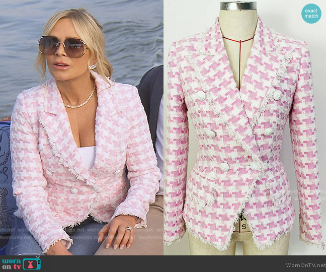 ZCrave Tassel Fringed Houndstooth Blends Tweed Blazer worn by Tamra Judge on The Real Housewives of Orange County