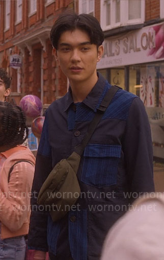 Tao's blue patchwork jacket on Heartstopper