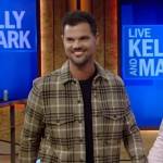 Taylor Lautner’s plaid flannel jacket on Live with Kelly and Mark