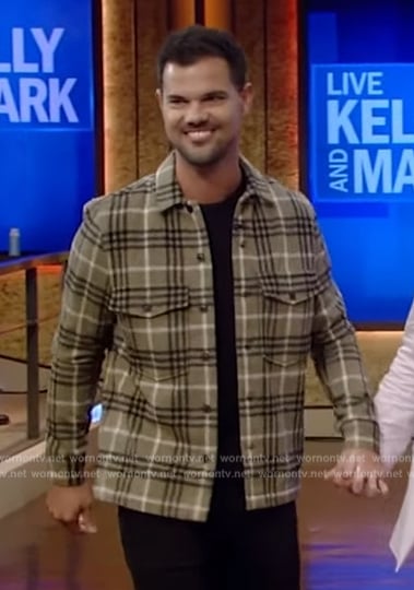 Taylor Lautner’s plaid flannel jacket on Live with Kelly and Mark