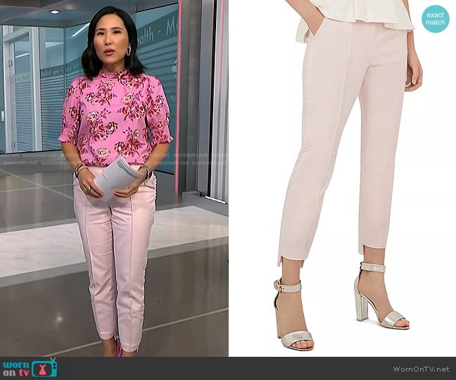 Ted Baker Onetta Scalloped Slim Pants in Nude Pink worn by Vicky Nguyen on NBC News Daily