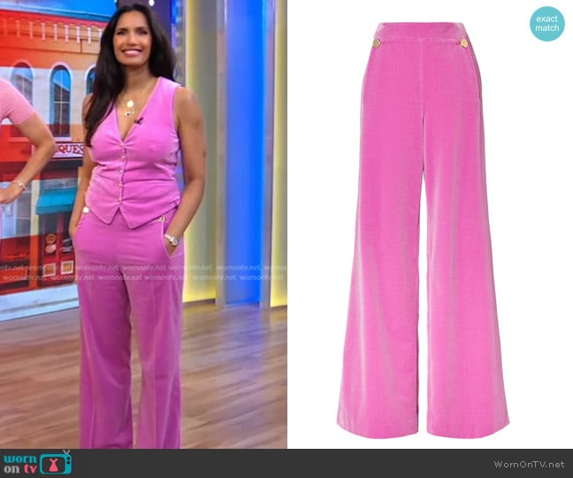 WornOnTV: Padma Lakshmi’s pink velvet vest and pants on Good Morning ...