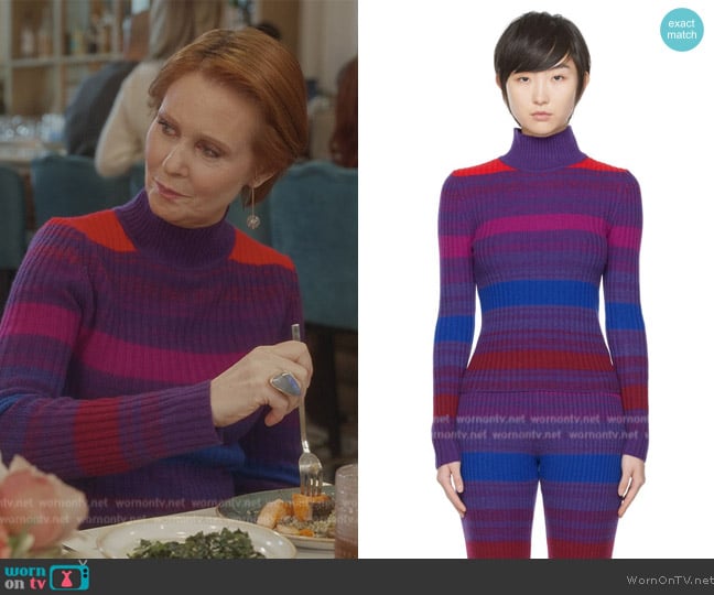 The Elder Statesman Purple Nightfall Turtleneck worn by Miranda Hobbs (Cynthia Nixon) on And Just Like That