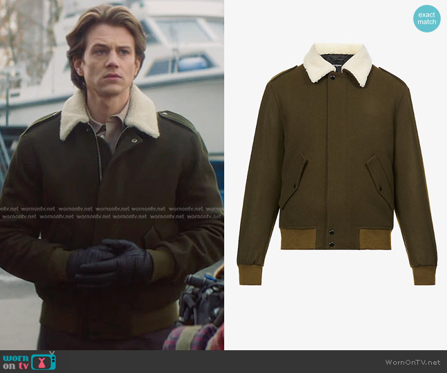 The Kooples Shearling-Collar Wool-Blend Bomber Jacket worn by Ace (Alex Saxon) on Nancy Drew