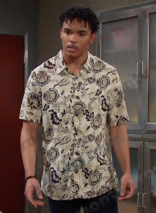 Theo's ivory floral print shirt on Days of our Lives