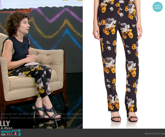 Theory Viewpine Silk Floral-Print Pants worn by Gail Saltz on Live with Kelly and Mark