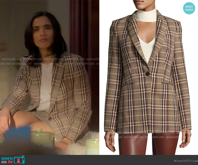 Theory Power Bexley Plaid Wool Blazer Jacket