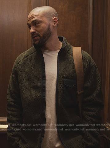 Tobert's green sherpa jacket on Only Murders in the Building
