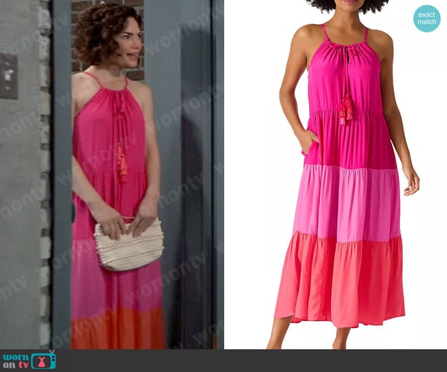 Tommy Bahama Colorblock Tier Midi Dress worn by Elizabeth Webber (Rebecca Herbst) on General Hospital